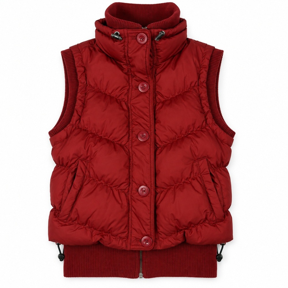 Mexx Puffer Vest Womens 6 Red Down Feather Quilted Full Zip Button Front Ribbed